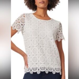 Jones New York Women's White Crochet Blouse